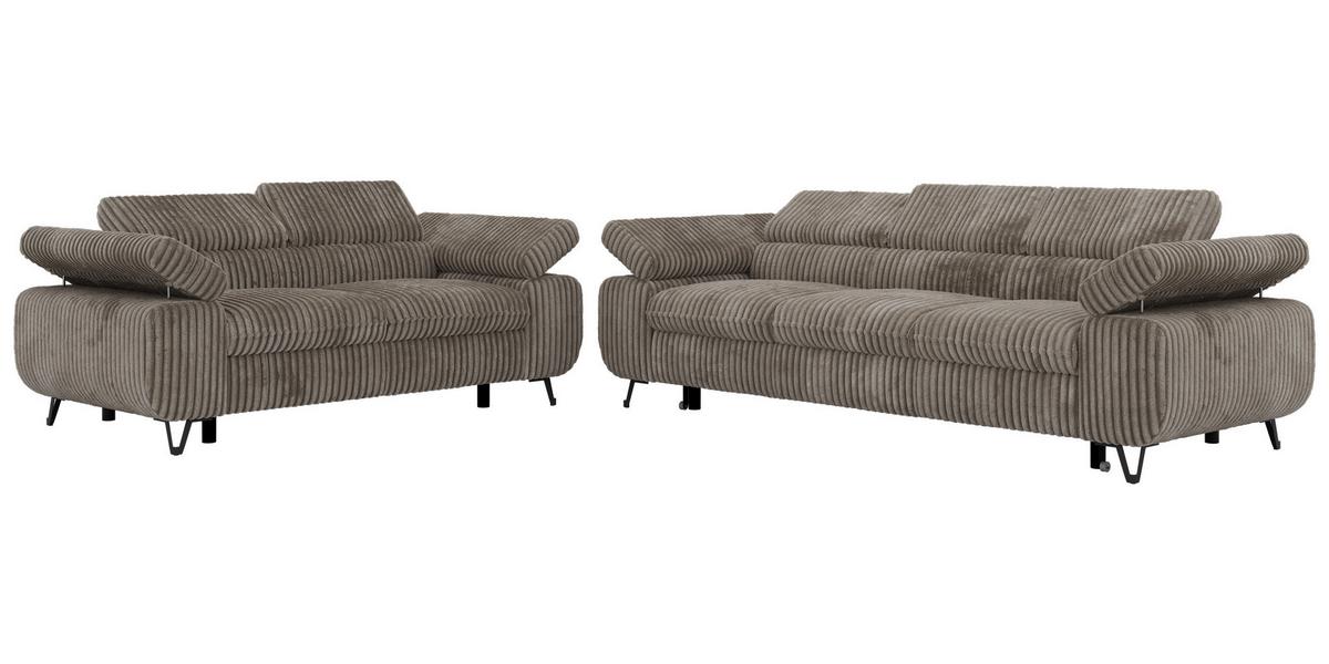 SITZGARNITUR PETERS 2+3 - Hellbraun Cord - Hellbraun/Schwarz, Textil/Metall (262/76/99cm) - MKS