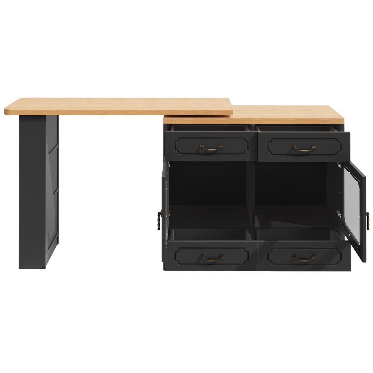 BARTISCH schwarz & eiche-optik ausziehbar mit 360° drehfunktion & led - Schwarz, Holzwerkstoff (39/203/92.8cm) - Urban Meuble