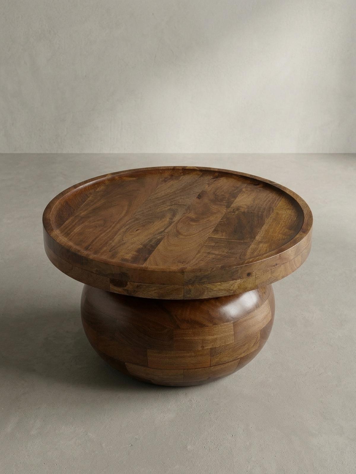 COUCHTISCH rund in Walnussfarbe, Massivholz Mango, 50x50x30,5 cm, niedrig, modern, natürliche Holzmaserung - Braun, Holz (50/50/30cm) - KADIMA DESIGN
