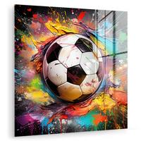 ACRYLGLASBILD Fußball - Farbe - Farben - Schwarz - Weiß 50x50 cm - Weiß, Glas (50/50cm) - MuchoWow