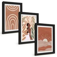 BILDER SET 3er Set - 20x30 cm Schwarzer Rahmen - abstrakte Formen im Boho-Stil - Schwarz, Kunststoff (20/30cm) - TULUP
