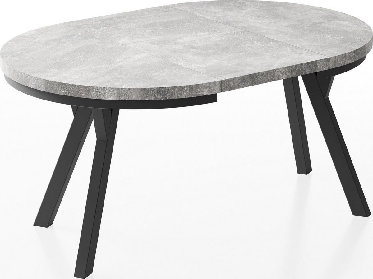 ESSTISCH Lume runder ausziehbarer, Grauer Beton 100-150/100/76 cm - Hellgrau/Schwarz, Holz/Holzwerkstoff (100/150/76cm) - WFL GROUP