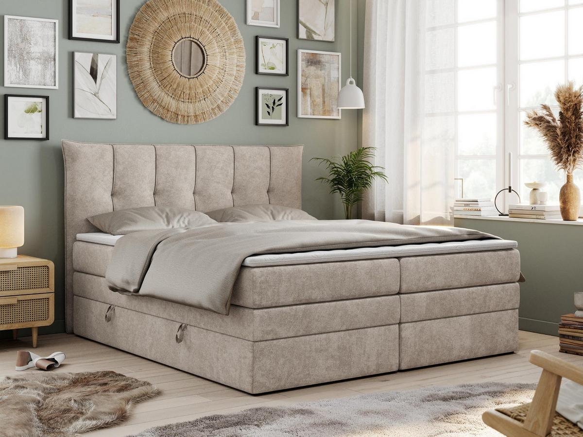 BOXSPRINGBETT PREMIUM 10 KING 180/200 Beige Struktur - H3 - Beige, Holz/Textil (180/200cm) - MKS