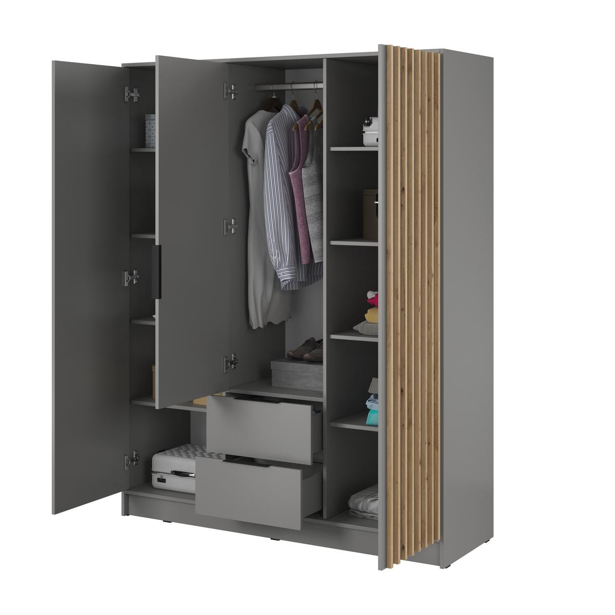 DREHTÜRENSCHRANK NELIANA 155/200/51 cm 3-türig Grau - Grau, Holzwerkstoff (155/200/51cm) - MASSENO