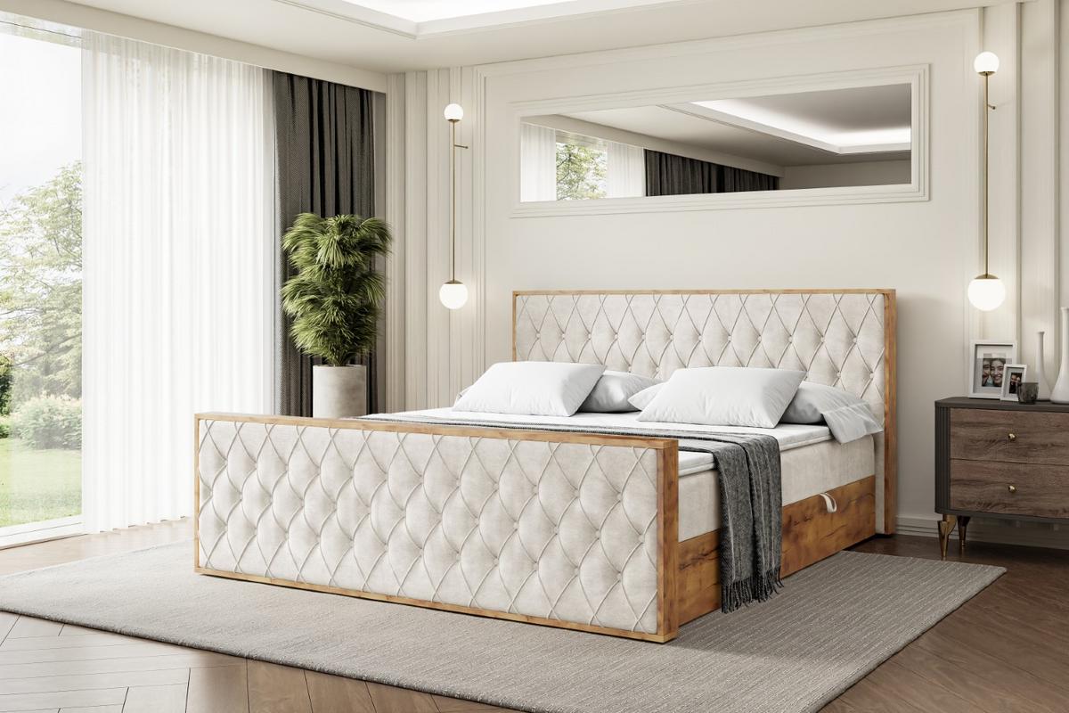 BOXBETT mit Matratze H3 und Lattenrost - LOLLI5-Z - 140x200 - Beige Casablanca - Beige, Holzwerkstoff (140/200cm) - ALTDECOR