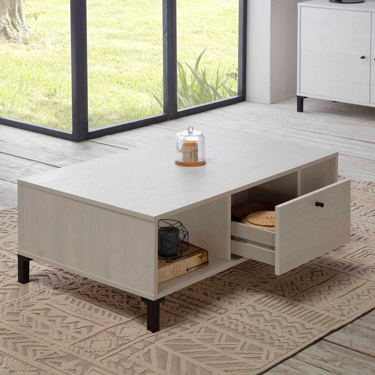 COUCHTISCH Javea 1 Schublade 2 Löcher - Weiß, Holzwerkstoff (37/100/60cm) - VS Venta-stock