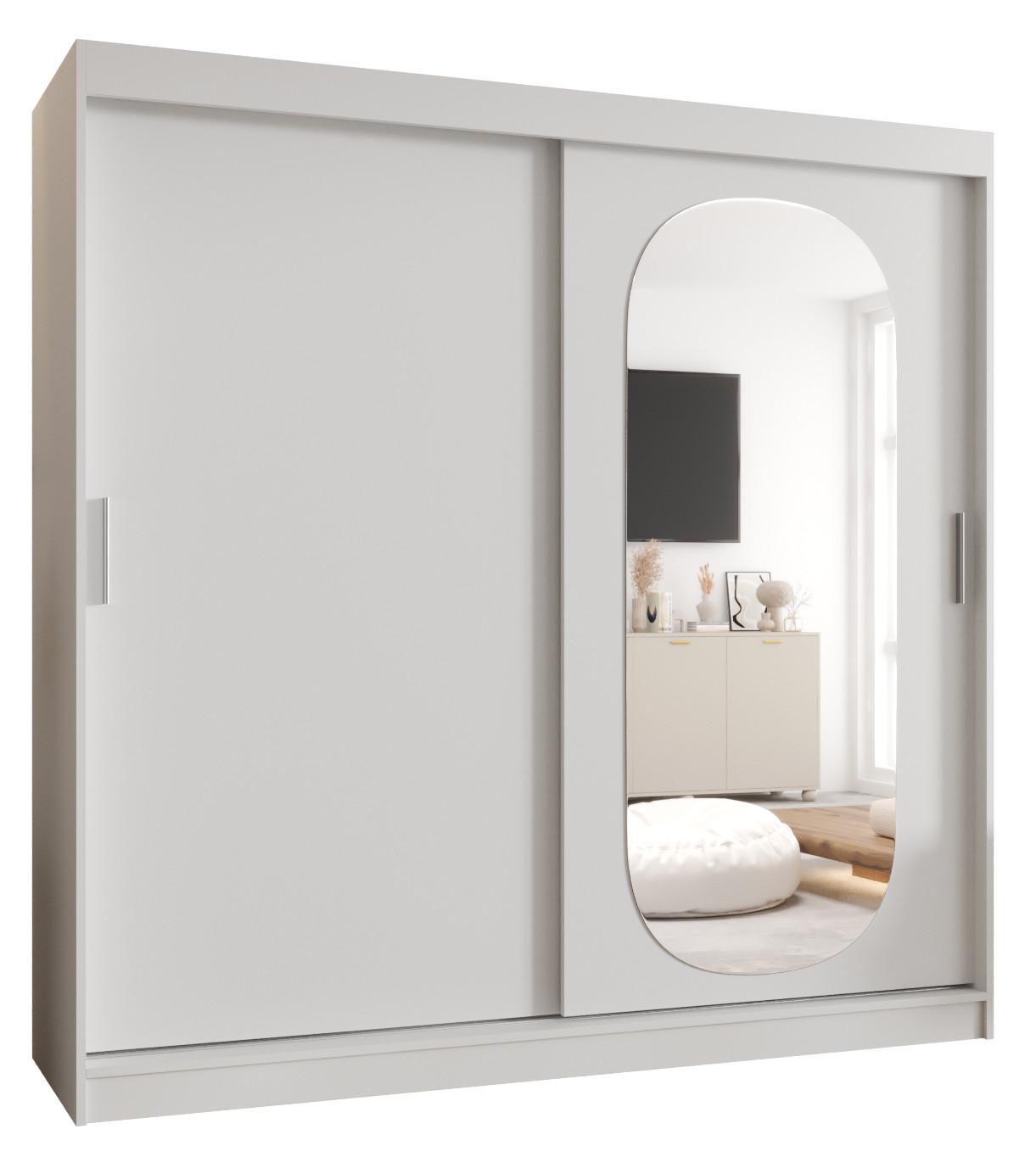 SCHIEBETÜRENSCHRANK mit Spiegel ROYAL 200/200/62 2-türig - Silberfarben/Weiß, Holz (200/62/200cm) - MÖBEL KRYSPOL