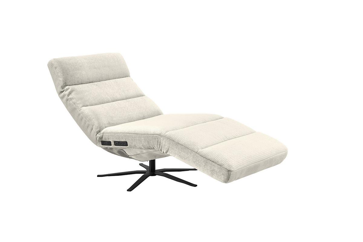 RELAXLIEGE ALINA Cremeweiß Cord Relaxfunktion, Drehbar (360°) - Creme/Schwarz, Textil/Metall (82/115/156cm) - KAWOLA