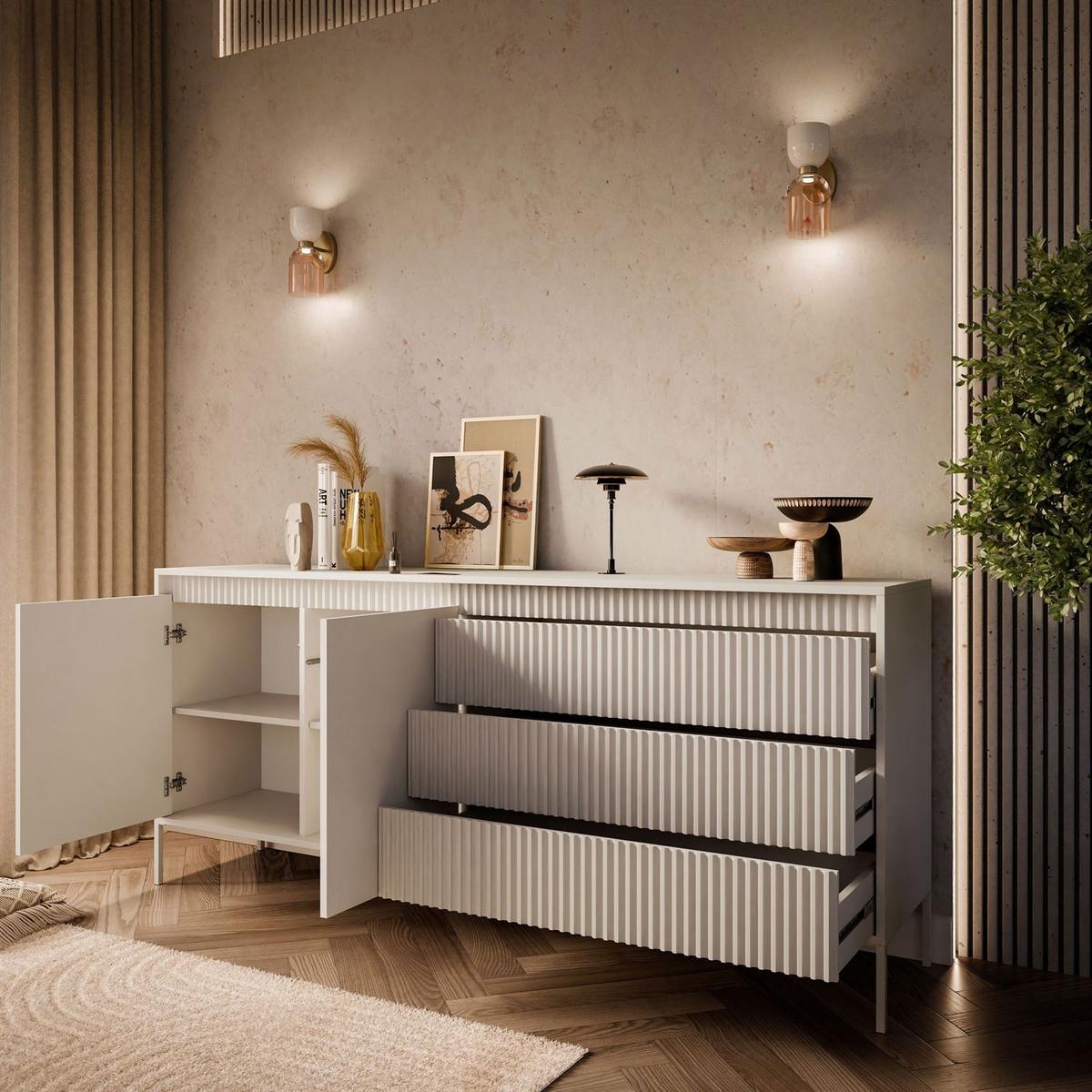 SIDEBOARD YASUMI 187 2D3S mit Schubladen - Beige, Holzwerkstoff (187.1/81.4/39.5cm) - Lookway