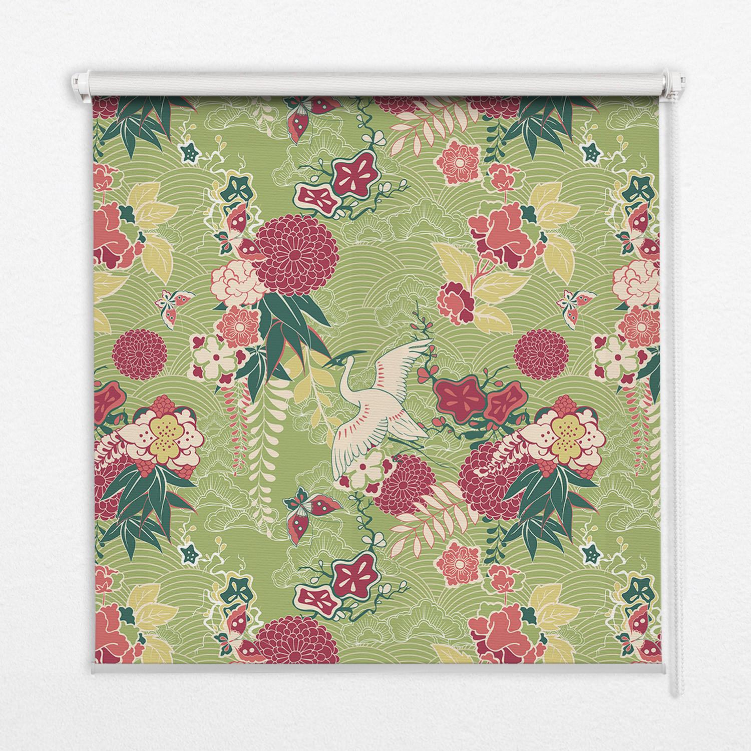 INNENROLLO - Fensterrollo - Rollo - 90x180 cm - Reiher und Pflanzen - Grün, Kunststoff (90/180/0.5cm) - TULUP