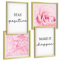 BILDER SET 4er Set - 50x50 cm & 40x60 cm Goldrahmen - Minimalistische rosa Blüten - Goldfarben, Kunststoff (50/50cm) - TULUP