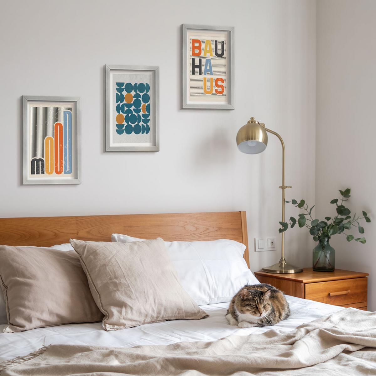 BILDER SET 3er Set - 20x30 cm Silberner Rahmen - Geometrische Muster im Bauhaus-Stil - Silberfarben, Kunststoff (20/30cm) - TULUP