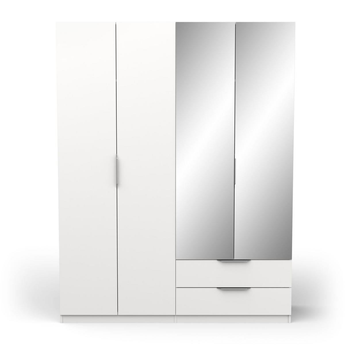 KLEIDERSCHRANK mit 4 Türen, 2 Schubladen und 2 Spiegeln Ghost - L157,3 cm - Weiß, Holzwerkstoff (51.1/203/204.5cm) - Demeyere