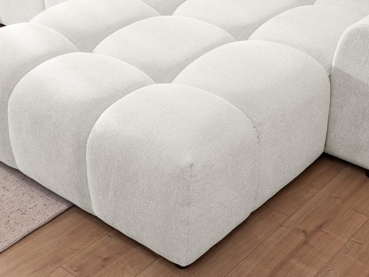 ECKSOFA Bubble mit losen Rückenkissen und Sitzfläche in Bubble-Optik aus weichem Creme Strukturstoff mit schöner Sitzkomfort - Ottomane rechts - Creme/Schwarz, Holz/Kunststoff (306/180cm) - S-Style Möbel