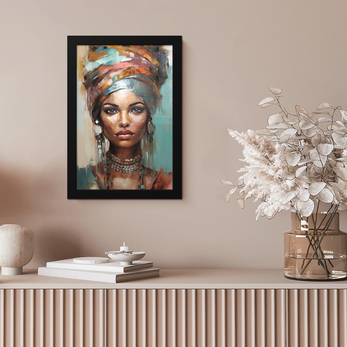 POSTER MIT RAHMEN Frau - Kunst - Schmuck - Porträt Poster 20x30 cm - Blaugrau, Papier (20/30cm) - MuchoWow