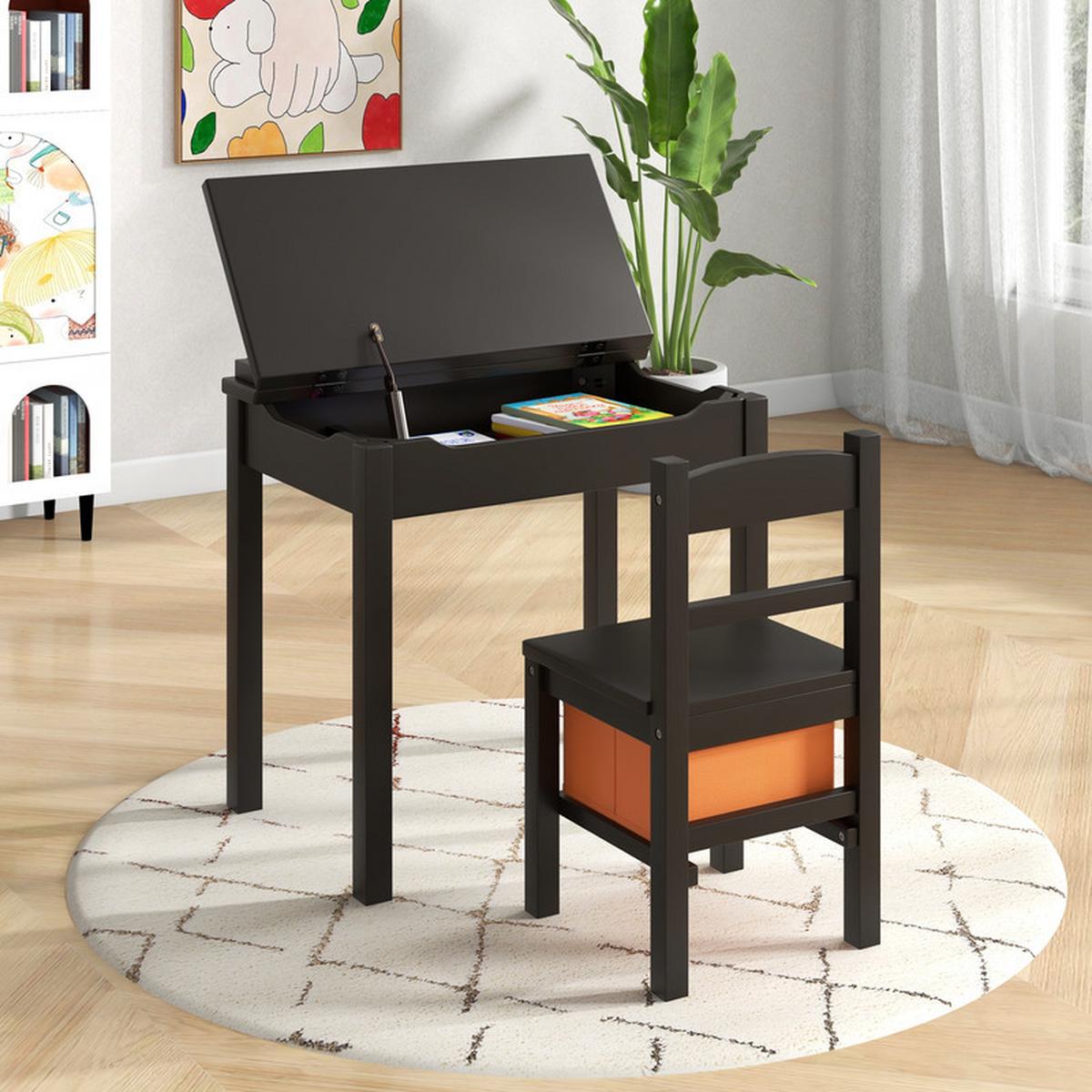 KINDERTISCH‑SET aus Massivholz braun(2-tlg) - Braun, Holz (59/55/40cm) - COSTWAY