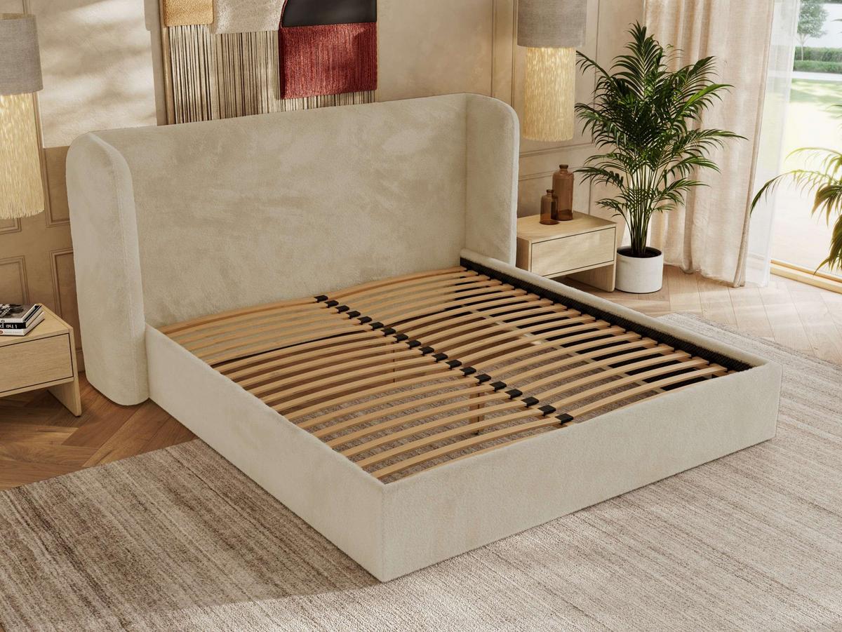 POLSTERBETT EMORA CLASSIC 160/200 - Creme Plüsch - Multipocket-Matratze - Creme, Textil (160/200cm) - MKS
