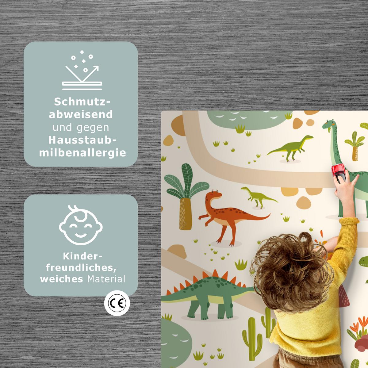 KINDERTEPPICH Dino - Grün - Natur - Kinder - Design Kinderzimmer 90x135 cm - Beige, Kunststoff (90/0.3cm) - OnlyWow