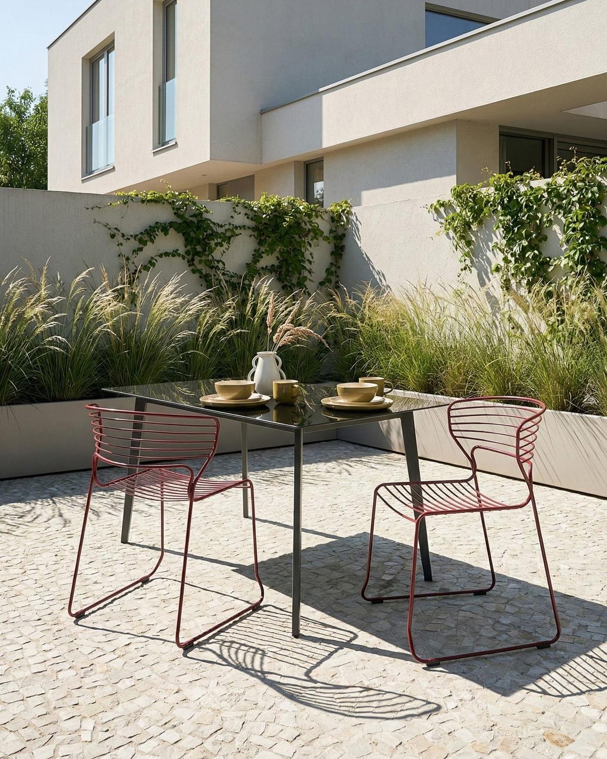 GARTENSTUHL 2er-Set Metall Rot Pistoia - Rot, Metall (54/80/51cm) - Beliani