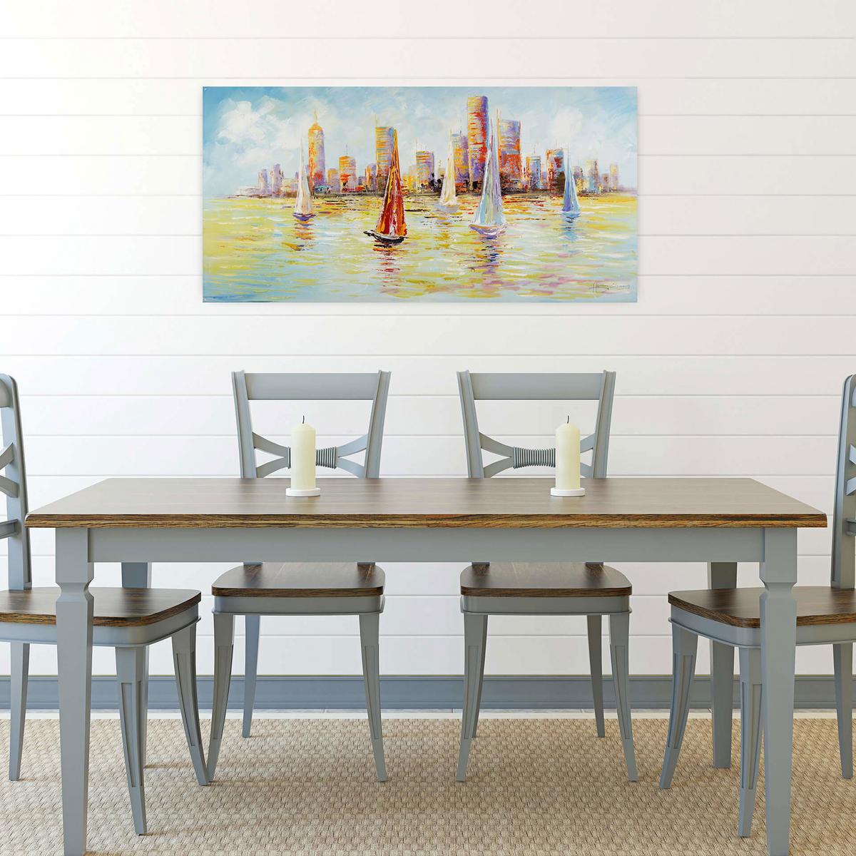 ÖLGEMÄLDE 120/60 cm - Blau/Gelb, Holz/Textil (120/60cm) - KUNSTLOFT