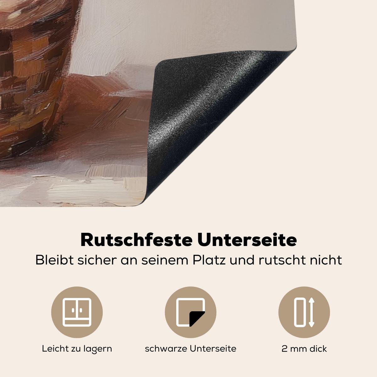 HERDABDECKPLATTE Korb - Eier - Rosa Induktionsschutz 81.6x52.7 cm - Beige, Kunststoff (81.6/52.7/0.2cm) - MuchoWow