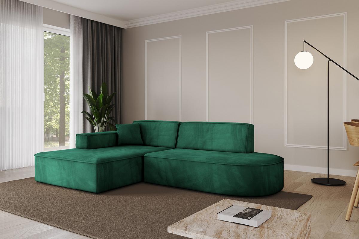 ECKSOFA Ottomane Links IREA-L1-v4 - 232x165x77 cm Grün - Dunkelgrün, Holzwerkstoff/Textil (232/165cm) - ALTDECOR