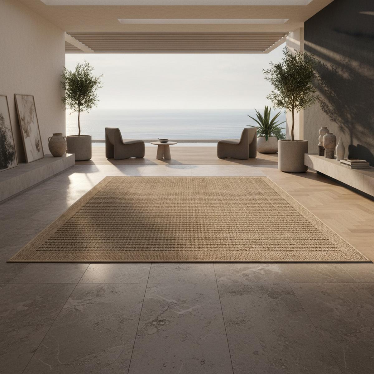 OUTDOORTEPPICH KASBERG, im Vintage-Stil, aus Polypropylen, Schwarz, 80 x 150 cm - Beige, Textil (150/80cm) - KADIMA DESIGN
