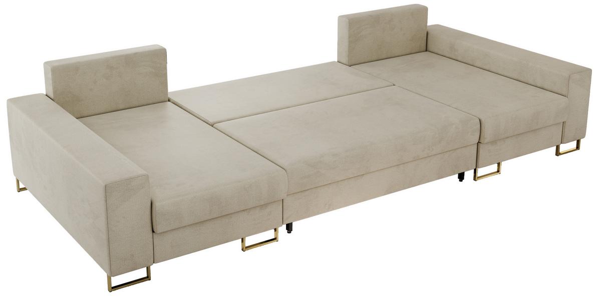 WOHNLANDSCHAFT DORIAN U Velvet Beige - Beige/Goldfarben, Textil/Metall (312/85/138cm) - MKS