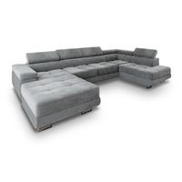 WOHNLANDSCHAFT CASONE R-S Hellgrau Velours-Stoff mit Schlaffunktion - Silberfarben/Hellgrau, Holz/Textil (345/90/202cm) - MASSENO