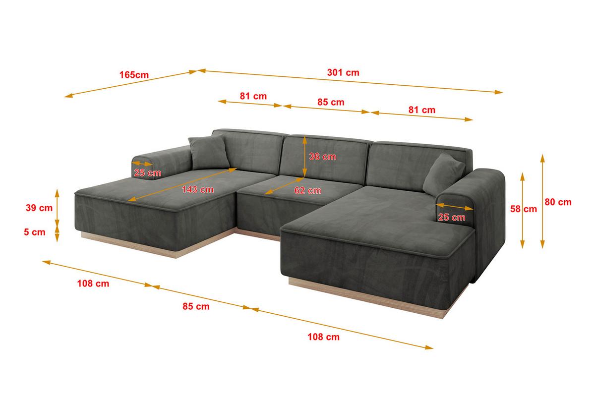 WOHNLANDSCHAFT IREA-U1 - 301x165x80 cm Ecru - Anthrazit, Holzwerkstoff/Textil (301/80/165cm) - ALTDECOR