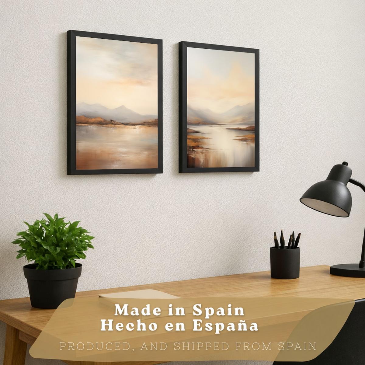 POSTER 2er-Set Wandbilder Sonnenaufgang modern Wohnzimmer Deko, Schlafzimmer, Küche, Badezimmer Schwarzer Rahmen A3 - Schwarz, Papier (29.7/1/42cm) - Nacnic