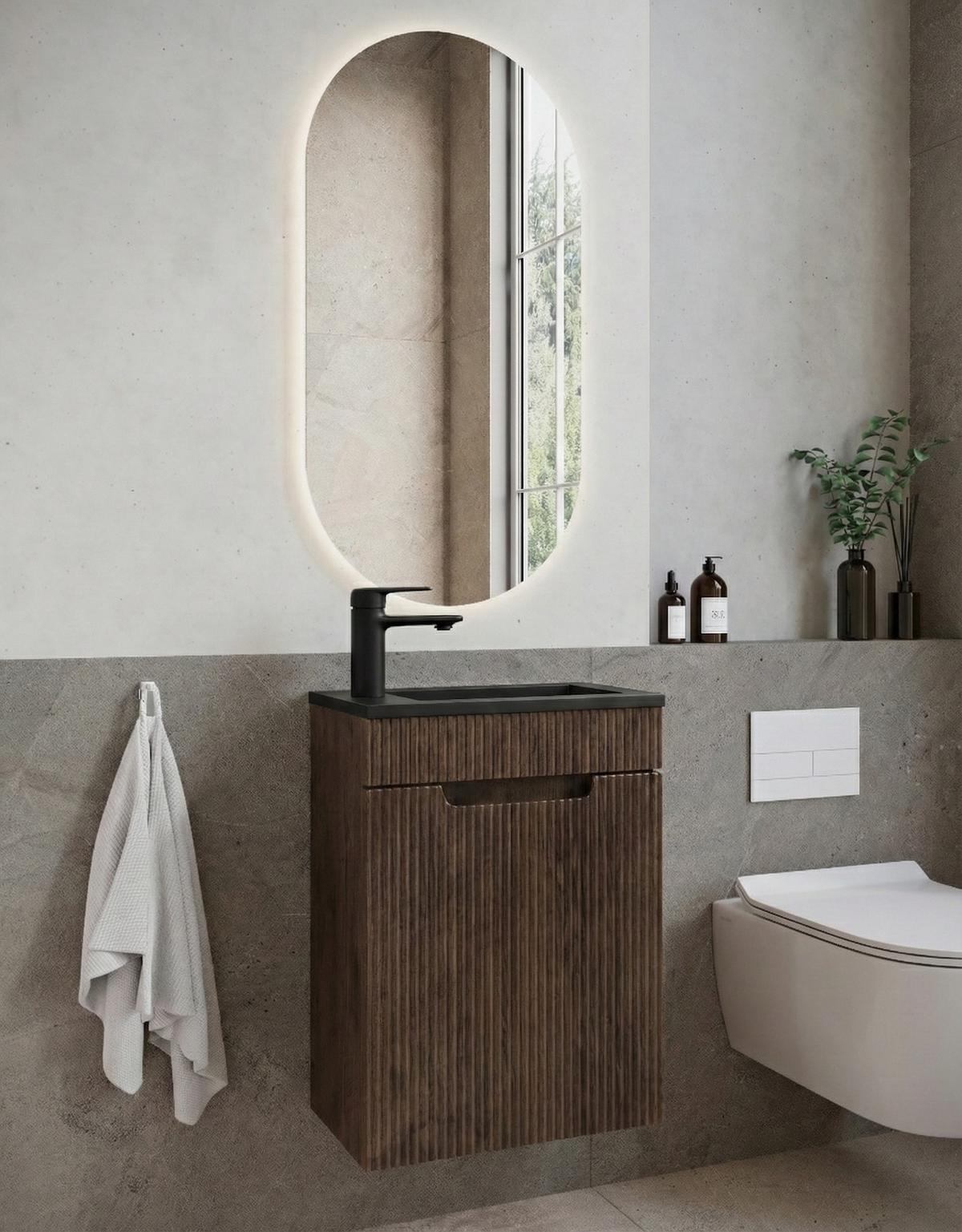 GÄSTE-WC-MÖBELSET Thermis 2 Teile Walnuss Braun / Schwarze Waschbecken - 40 x 22 x 53 cm - Eichefarben, Holz (40/53/22cm) - Badplaats