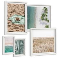 BILDER SET 5er Set - 50x50 cm & 20x30 cm & 40x60 cm Weißer Rahmen - Urlaubsblick Strand Meer - Weiß, Kunststoff (40/60cm) - TULUP
