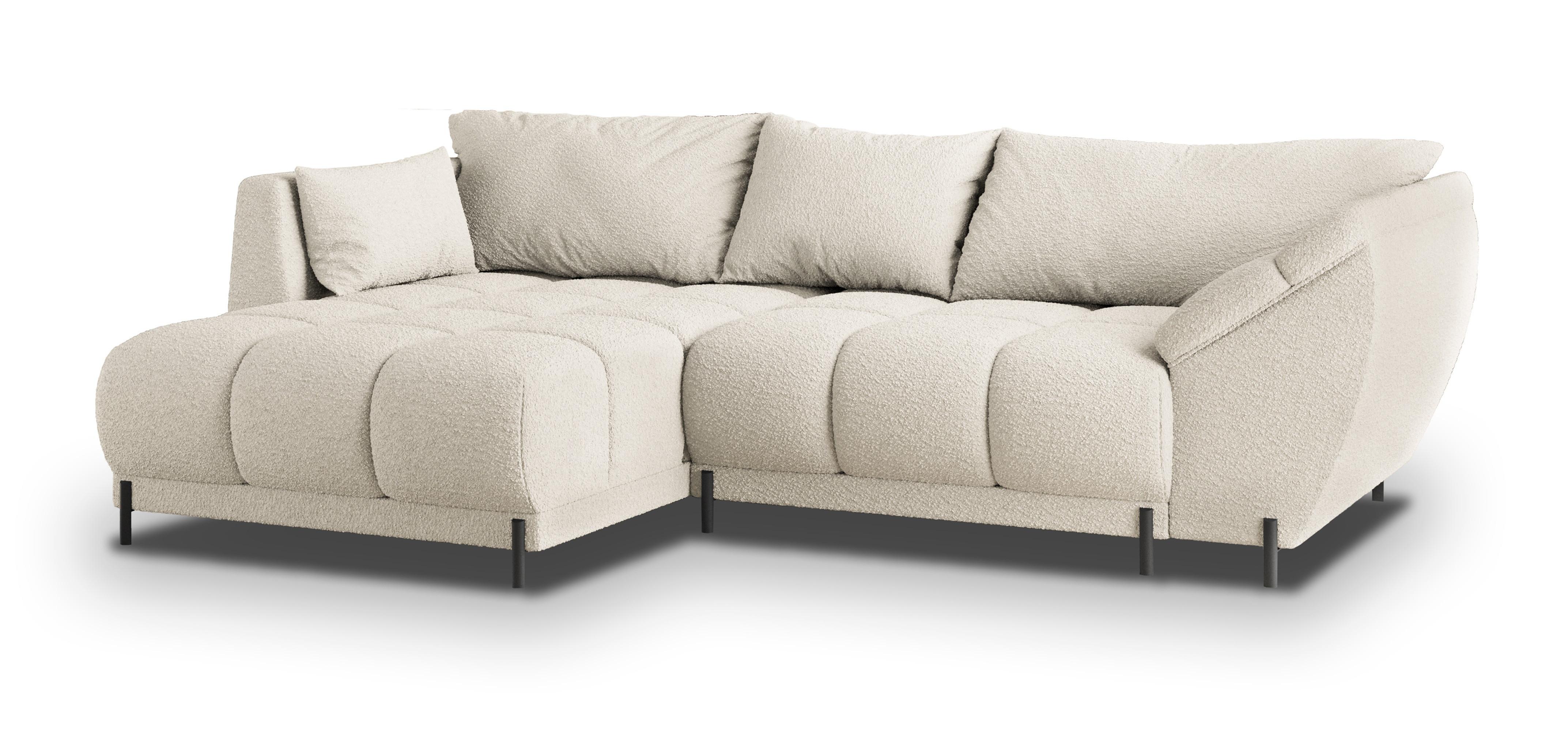 ECKSOFA VESTANO L-S Creme Boucle-Stoff mit Schlaffunktion - Creme, Holz (287/182cm) - MASSENO