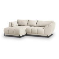ECKSOFA VESTANO L-S Creme Boucle-Stoff mit Schlaffunktion - Creme, Holz (287/182cm) - MASSENO