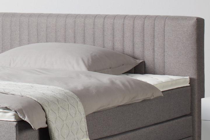 Boxspringbett grau gepolsteres Kopfteil Webstoff