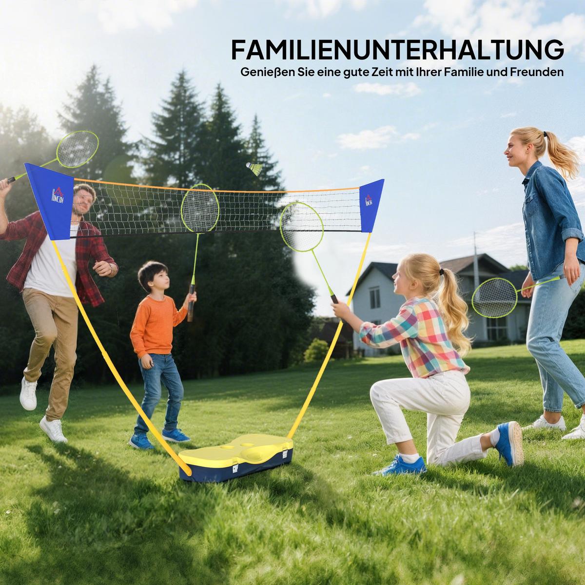 BADMINTONNETZ, Kunststoff, Gelb/Blau, 286L x 33B x 157H cm - Gelb, Kunststoff (33/286cm) - HOMCOM