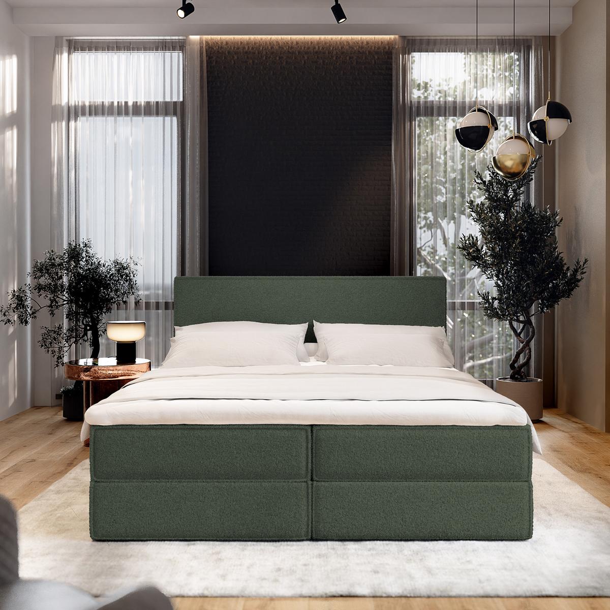 BOXBETT PELLIO 180x200 cm mit Matratze und Topper - Grün - Grün, Holz (180/200cm) - MASSENO