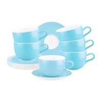 MILCHKAFFEETASSEN MIT UNTERTASSEN Liberty Pure Colors Lagoon Blue 380 ml 6er Set - Blau, Keramik (0.38L) - Seltmann Weiden