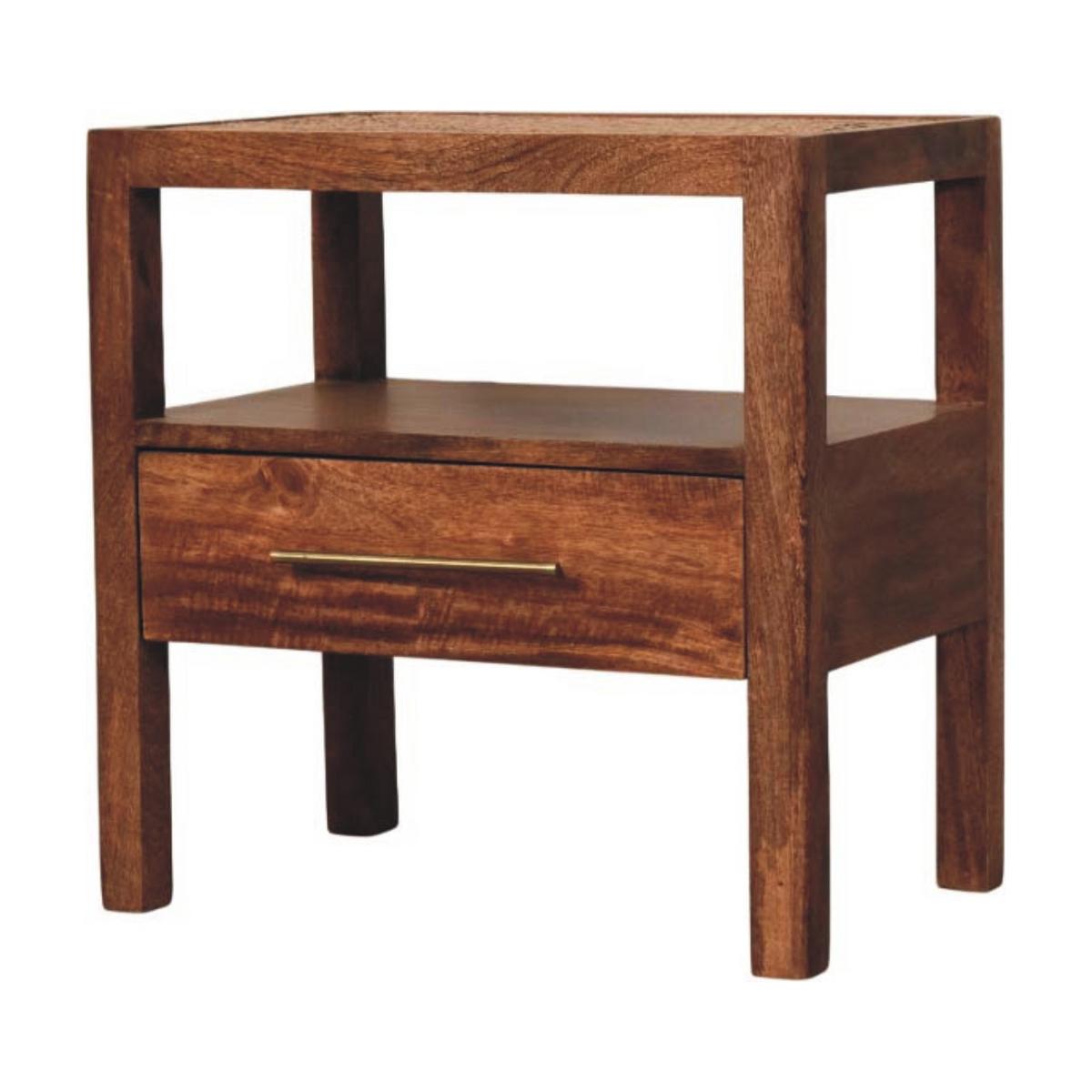 NACHTKASTEN The Caldera, 1 Schublade und Offenes Regal, Hellbraun - Dunkelbraun/Messingfarben, Holz/Metall (55/55/35cm) - Artisan Furniture