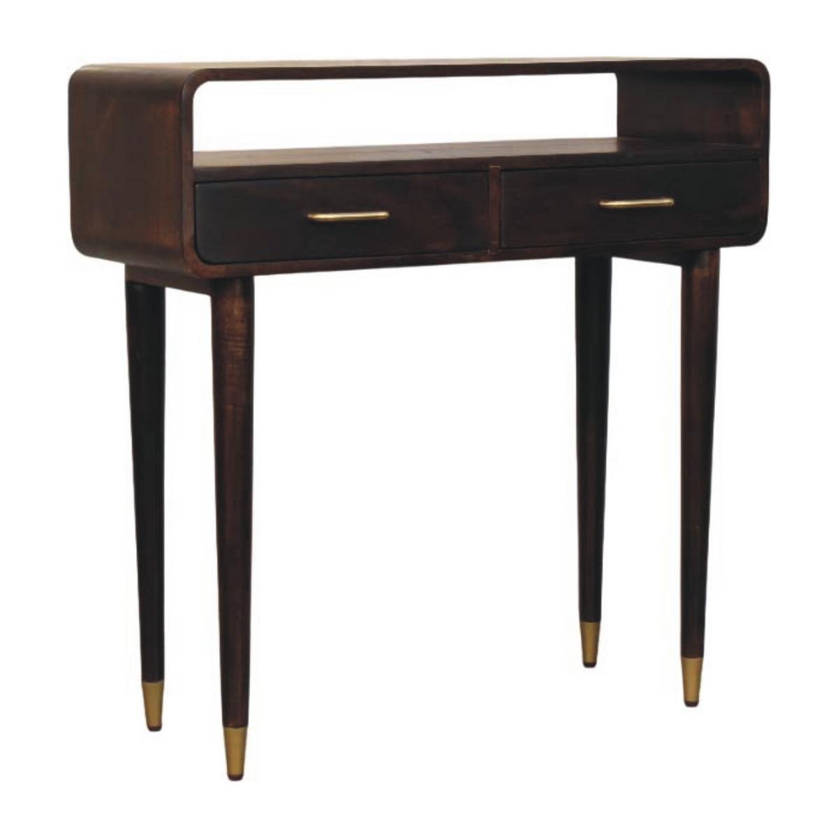 KONSOLE Apollo Schleife, 2 Schubladen und Offenes Fach, Dunkelbraun - Dunkelbraun/Messingfarben, Holz/Metall (35/90/90cm) - Artisan Furniture