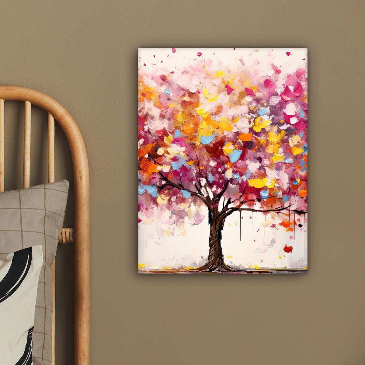 LEINWANDBILD Aquarell - Baum - Kunst - Abstrakt Room Decor 30x40 cm - Rosa, Textil (30/40cm) - MuchoWow