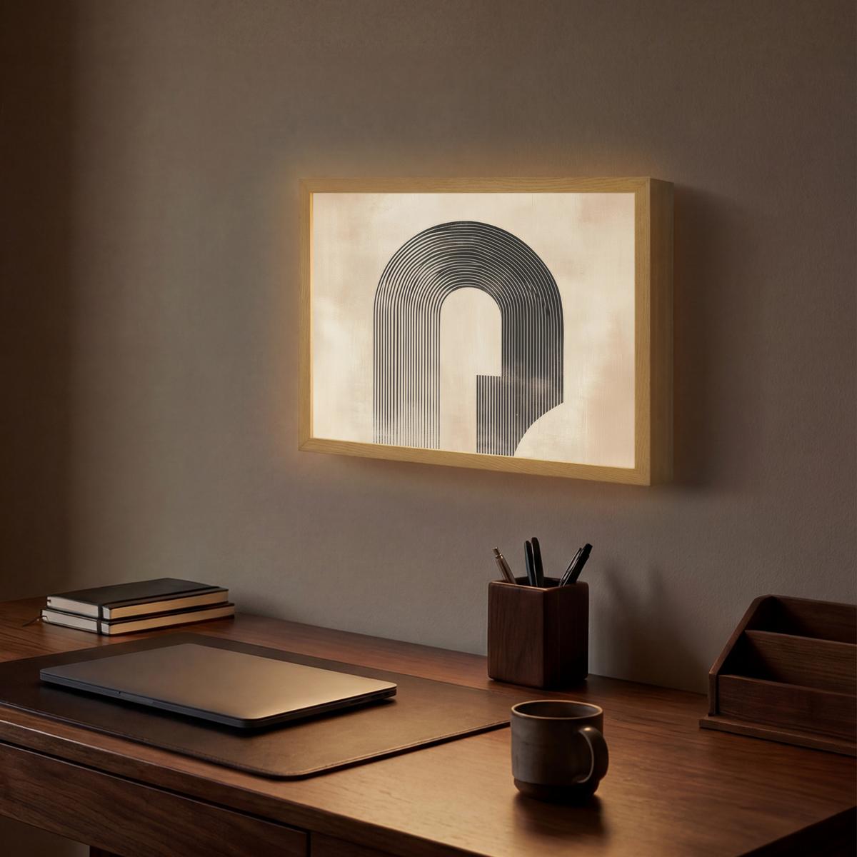 WANDLEUCHTE MIT AKKU Schleife - Streifen - Minimalistisch - Schwarz 40x30 cm - Beige, Holzwerkstoff (40/30/8cm) - OnlyWow