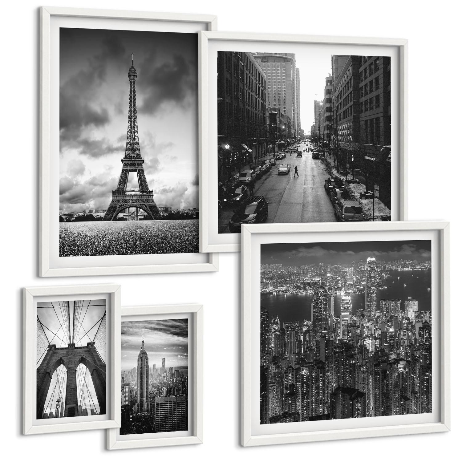 BILDER SET 5er Set - 50x50 cm & 20x30 cm & 40x60 cm Weißer Rahmen - Sommerstrände, Meereslandschaft - Weiß, Kunststoff (40/60cm) - TULUP