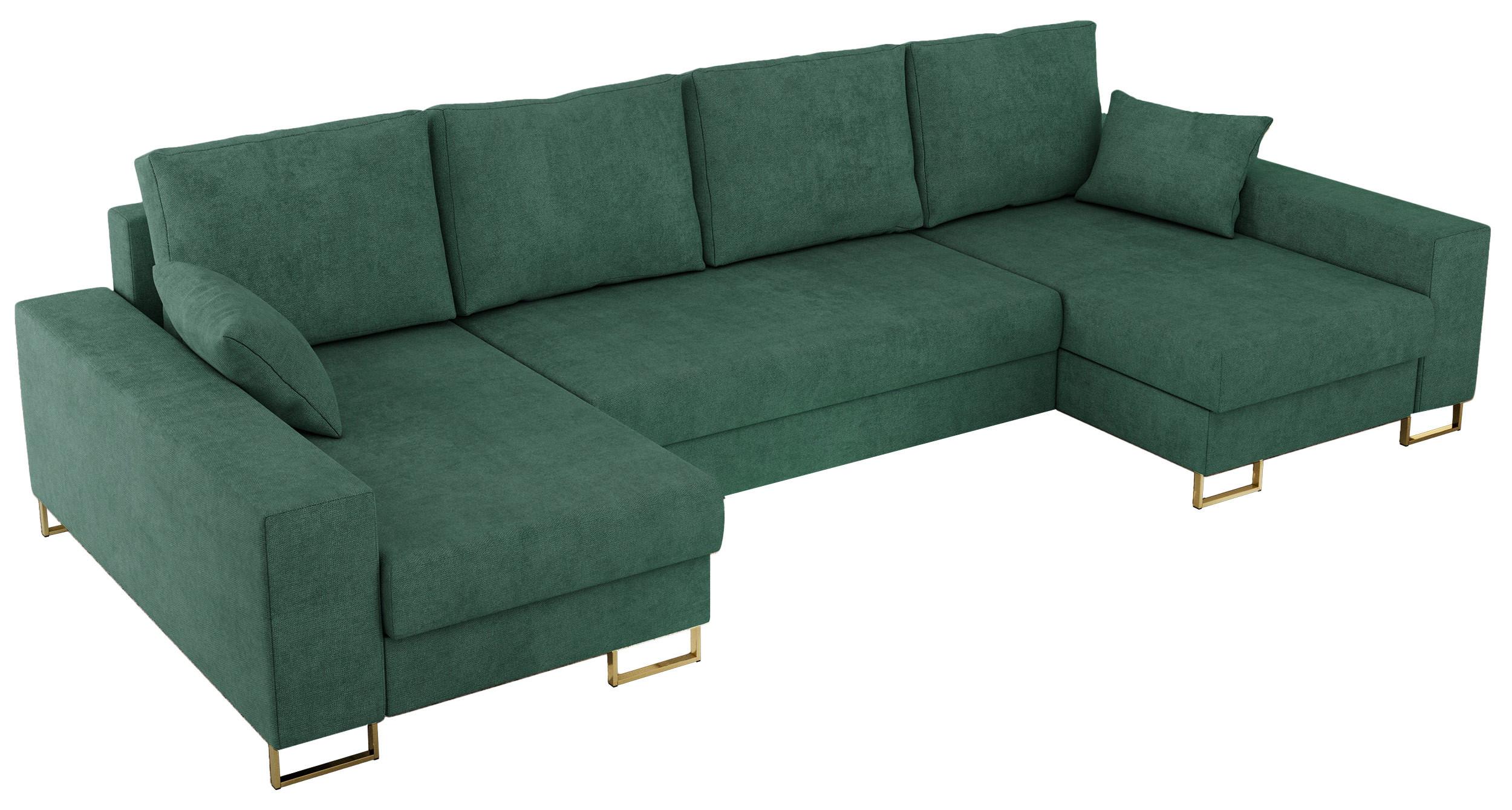 WOHNLANDSCHAFT DORIAN U Struktur Grün - Goldfarben/Grün, Textil/Metall (312/85/138cm) - MKS