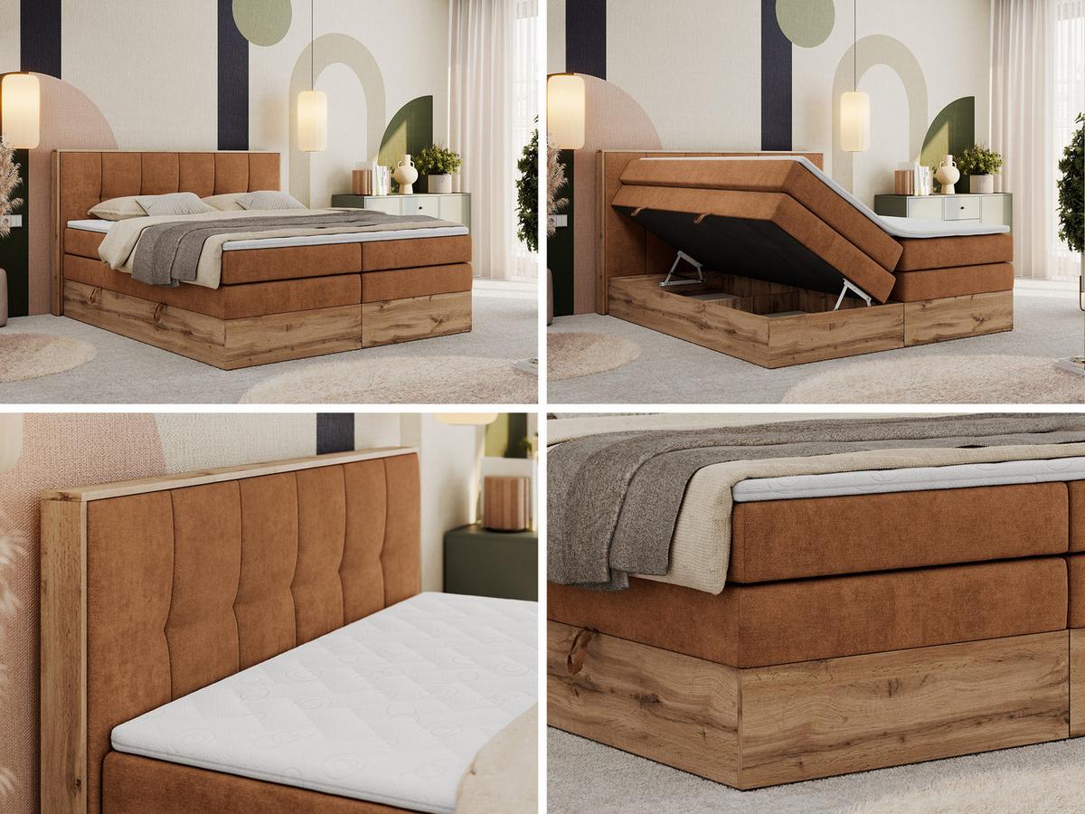 BOXSPRINGBETT ALBERO 1 KING 180/200 Orange Strukture - H3 - Orange, Holz/Textil (180/200cm) - MKS