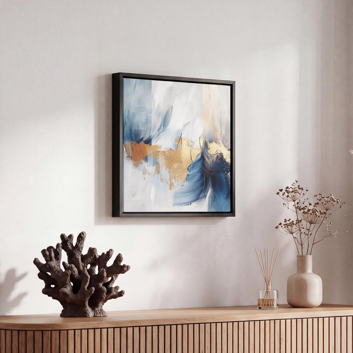 LEINWAND Bilder mit Rahmen - Gold - Blau - Aquarell - Kunst - Modern - 20x20 - Hellblau, Textil (20/20cm) - MuchoWow