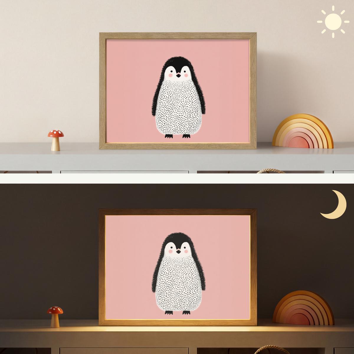 WANDLEUCHTE MIT AKKU Pinguin - Punkte - Minimalistisch - Rosa 40x30 cm - Rosa, Holzwerkstoff (40/30/8cm) - OnlyWow
