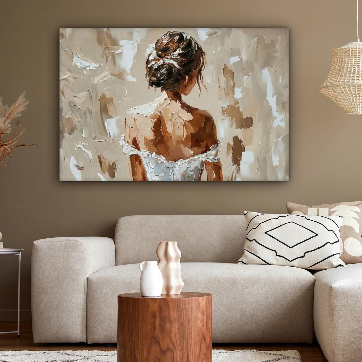 LEINWANDBILD Frau - Farbe - Abstrakt - Beige - Modern Groß 140x90 cm - Sandfarben, Textil (140/90cm) - MuchoWow