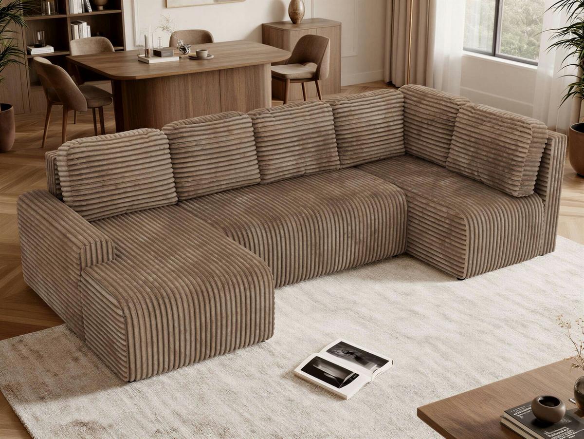 WOHNLANDSCHAFT NESSARO COR U Braun Cord - Rechts Seite - Schwarz/Braun, Kunststoff/Textil (151/92/307cm) - MKS
